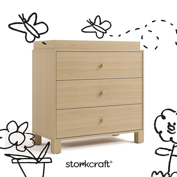 Storkcraft California 3-Drawer Chest with Removable Changing Topper (Driftwood) – GREENGUARD Gold Certified, Interlocking Drawer System, Pre-Installed Tracks, Easy Assembly