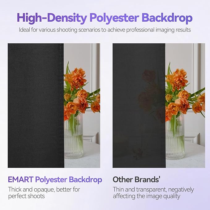 EMART 7 x 10 ft Adjustable Photography Backdrop Stand Kit with 9 x 6ft Black Curtain and Portable Large Format Screen with Polyester Material for Party, Live Game, Interviews, YouTube, TIK Tok