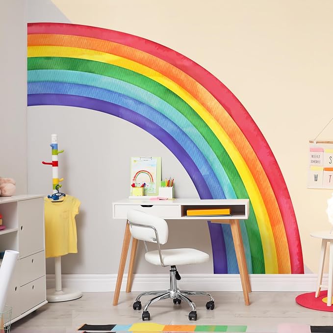 Supzone Large Rainbow Wall Decals, Mural Watercolor Half Rainbow Wall Stickers Peel and Stick Vinyl Wall Art Decor for Girls Bedroom Kids Nursery Living Room Playroom Toddler