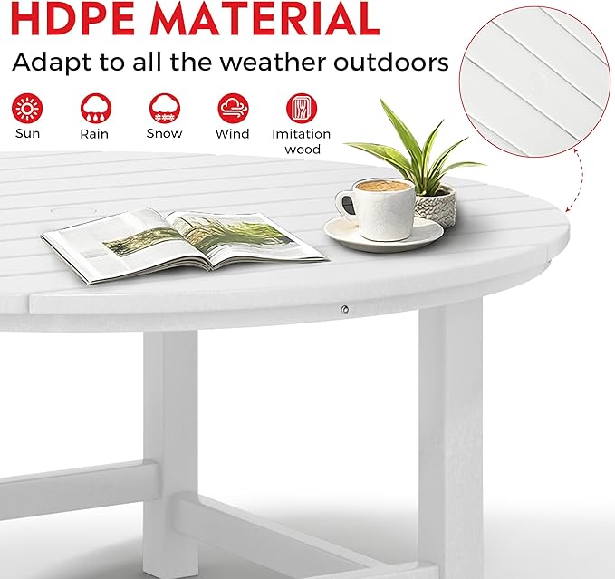 Costaelm Kids Dinner Table, Toddler Play Desk Student Desk Outdoor Childrens Picnic Tables for Children Arts & Crafts, Snack Time, Multi-Activity Table for Ages 2-8 in Home/Outside, White
