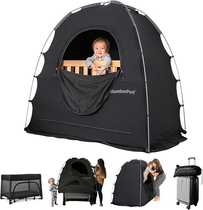 SlumberPod with Fan The Original Blackout Sleep Tent Travel Essential for Baby and Toddlers, Mini Crib and Pack n Play Cover, Sleep Pod with Monitor Pouch and Fan Pouch, Blocks 95%+ Light, Black