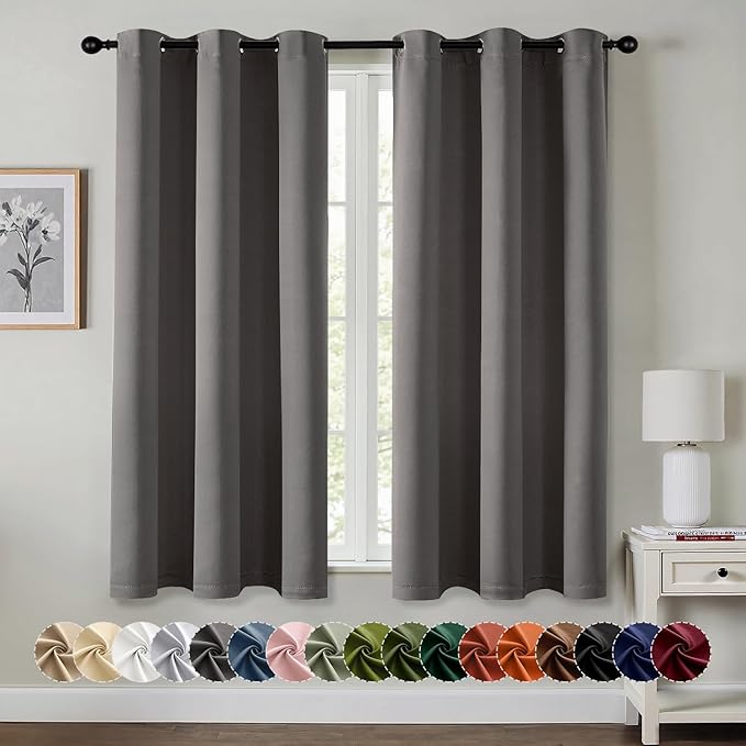 MIULEE Grey Blackout Curtains - Bedroom Window Treatment Curtains Thermal Insulated Room Darkening Drapes for Living Room Kitchen Grommet Top Light Blocking Drapery, 40 x 45 Inches Long, 2 Panels