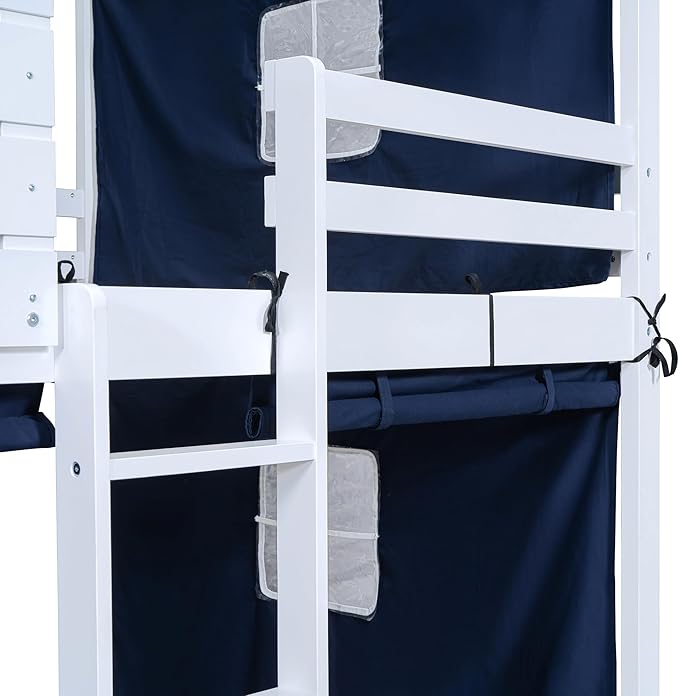 Full Size House Bed Tent Bed with Windows for Kids Teens Boys Girls, Solid Wood Bunk Bed Frame with Guardrails, Versatile Spacious Under Bed Space with Curtains (Blue-Tent Full)