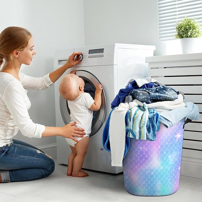 Glitter Mermaid Laundry Basket Girls Room Decor Unicorn Girls Hamper Dirty Clothes Organizer for Kids Baby