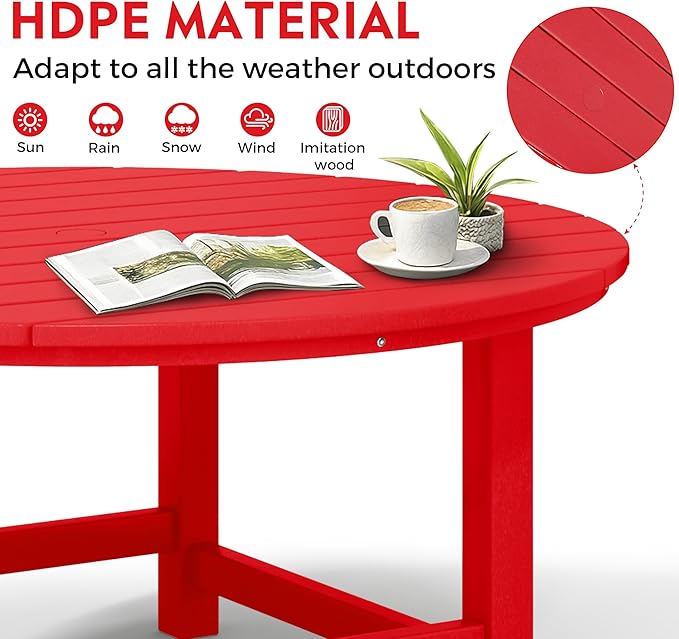 Costaelm Kids Dinner Table, Toddler Play Desk Student Desk Outdoor Childrens Picnic Tables for Children Arts & Crafts, Snack Time, Multi-Activity Table for Ages 2-8 in Home/Outside, Red