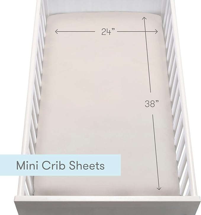 Newton Baby Fitted Mini Crib Sheets (2-Pack) | Organic Muslin Cotton, Breathable & Soft Baby Sheets, Washable Baby Mattress Sheets, Fits Mini Crib Mattresses 24" x 38", Oatmeal
