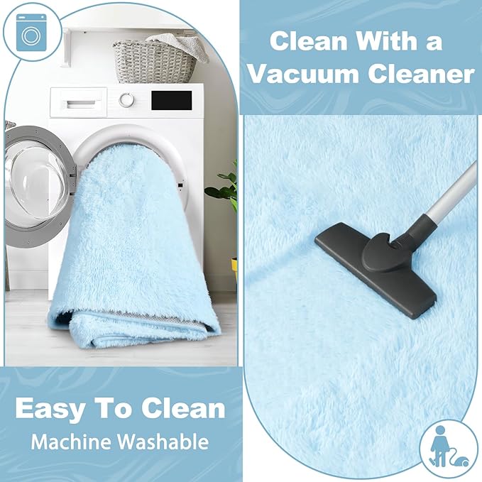 EVOIONOS 6x9 Washable Large Area Rug for Living Room, Fluffy Shag Rug for Bedroom, Ultra Soft Plush Non Slip Carpet Indoor Floor Bedside Nursery Kids Girls Room Dorm, Home Decor Aesthetic, Light Blue