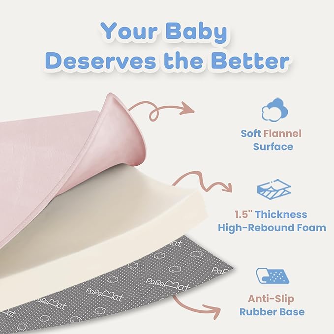 1.5" Super Thick Baby Play Mat for Floor, 79x118 Pro Soft Flannel Foam Mats for Toddler Infant Kids Crawling for Nursery Rug Playroom Living Room Waterproof Easy Care Non-Slip (Baby Pink)