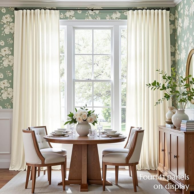 jinchan Linen Blend Curtains 96 inch Length 2 Panels for Bedroom Living Room, Floor to Ceiling 50 inch Wide Farmhouse Drapes with Rod Pocket Back Tab(50W x 96L, Ivory)