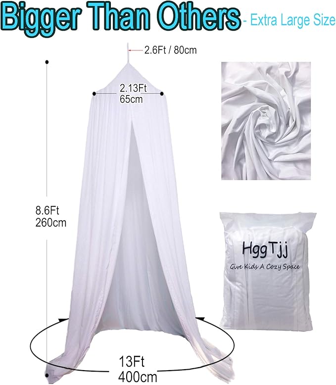 Extra Large Kids Bed Canopy for Girls Boys Bedroom Decor, Crib Nursery Hanging Light Blocking Reading Nook (Pure White)