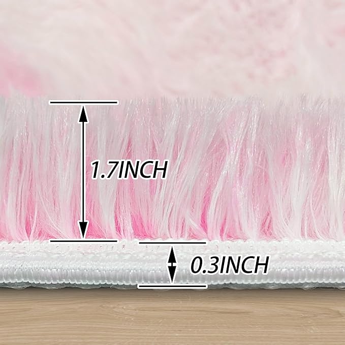 Pink Round Rugs for Bedroom, 3' Circle Area Rugs for Living Room, Tie Dye Colorful Soft and Fluffy Shaggy Carpet for Girls Boys Room Nursery Baby Playroom Unicorn Home Decor Aesthetic, Washable