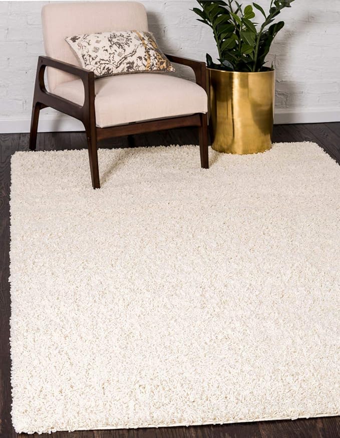 Unique Loom Solid Shag Collection Area Rug (10' x 13' 1" Rectangle, Pure Ivory)