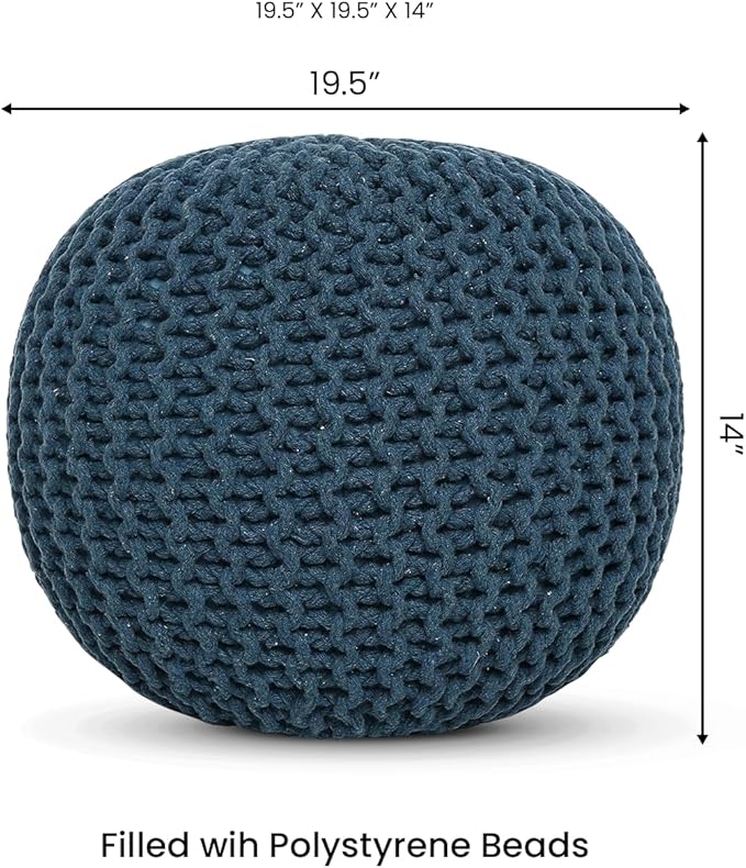 REDEARTH · Round Pouf Bean Bag Ottoman - Foot Stool Hand Knitted - Home Decor Pouffe Stuffed - Cable Boho Poof Beanbag Footrest for Living Room - Nursery - Bedroom - Patio (19.5"x19.5"x14") - Teal