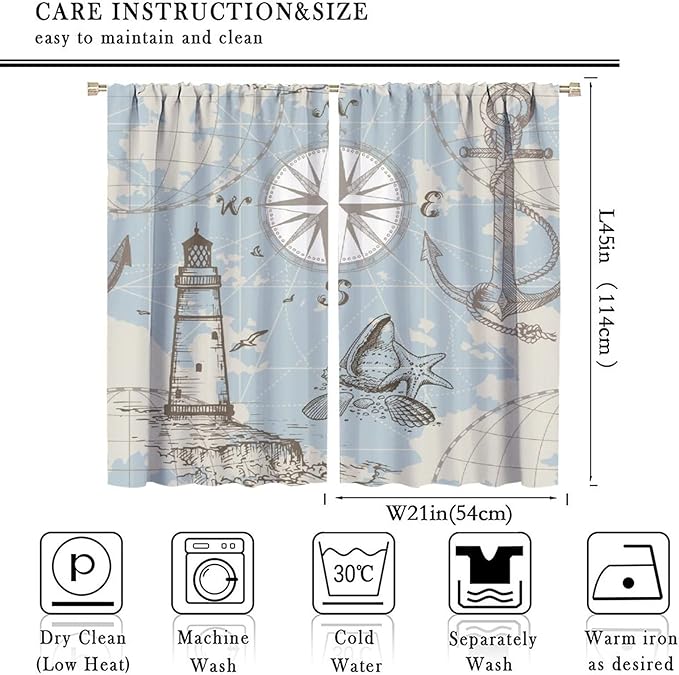 Nautical Theme Window Curtains,Pirate Sailboat Curtains for Bedroom,Conch Starfish Print Draperies for Living Room,Ocean Window Treatment Curtains Set 2 Panels,42x45 Inches