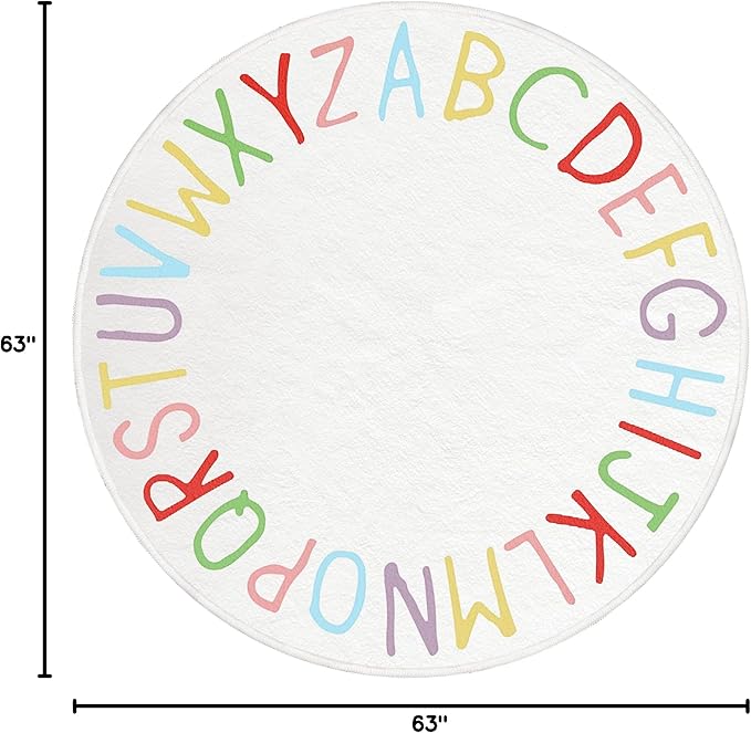 SHIPKEY Round Rug, Round Play Rug for Kids, Colored Alphabet Nursery Area Rugs, Kids Bedroom Rugs, Non-Slip Mat, Carpet for Living Room (5.3 feet)
