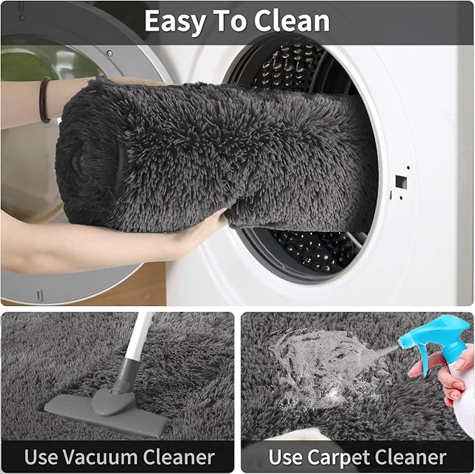 Merelax Soft Modern Indoor Large Shaggy Rug for Bedroom Livingroom Dorm Kids Room Home Decorative, Non-Slip Plush Fluffy Furry Fur Area Rugs Comfy Nursery Accent Floor Carpet 5 X 8 Feet, Dark Grey