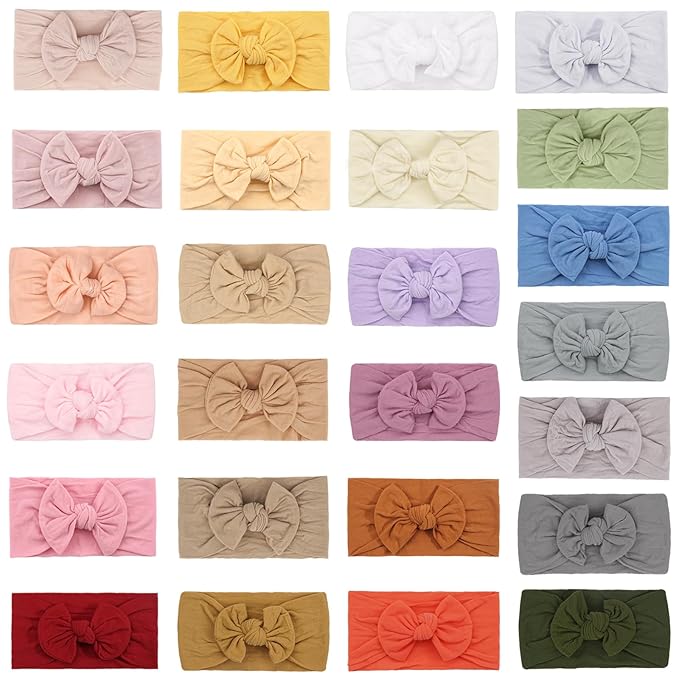 25 Pack Soft Wide Turban Baby Headbands with nylon Hair Bow Headwraps for Baby Girls Infants Newborn Hair Accessories Toddlers Kids and Children