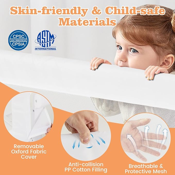 HONEY JOY Bed Rail for Toddlers, Extra Long, Foldable Portable Swing Down Safety Bed Guard Rail, Toddler Bed Rails for Crib, King Queen Full Twin Size Bed Mattress (White, 2 Pack, 47 Inch)