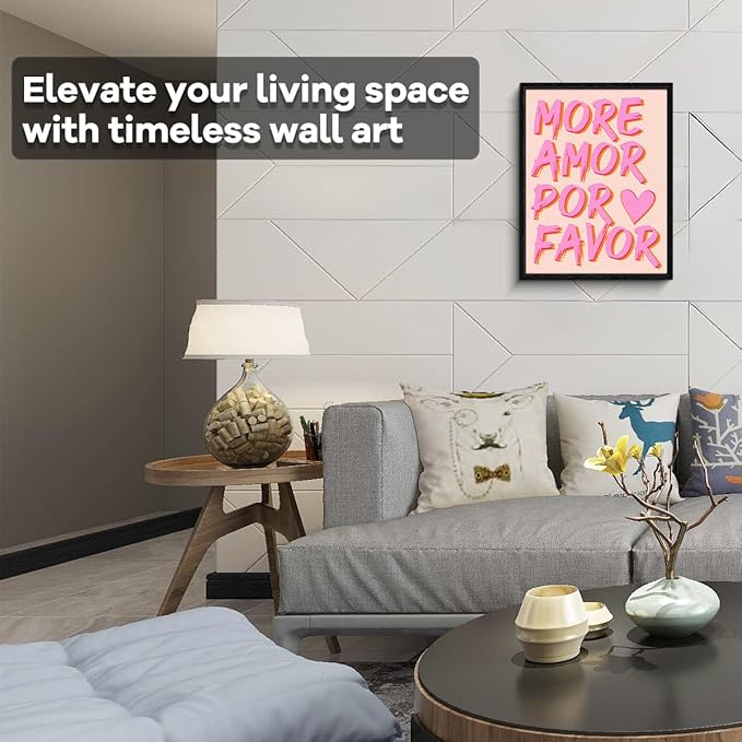 Spanish Love Wall Art, more love message, bright pop wall decor, matte finish framed canvas print, love poster artwork, for bedroom dorm couples gift, 12x15 inch