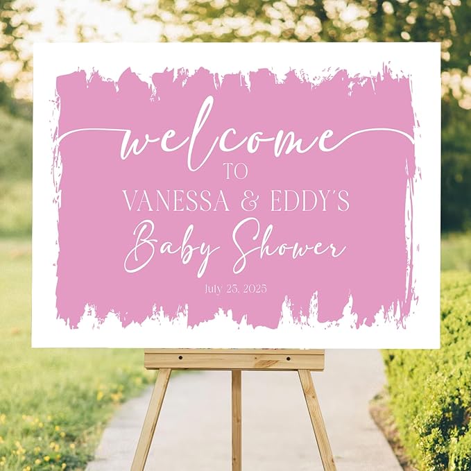 Personalized Color Brush Stroke Baby Shower Welcome Sign - Modern Announcement Sign - Coed Baby Shower Entrance Decor