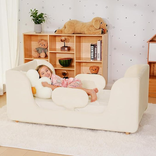 Toddler Bed, Whole Soft Padded Toddlers Floor Bed Frame, Kids Beds with Extra Safety Broad, Toddler Beds for Girls Boys Children - Standard Crib Size (Mattress NOT Included)