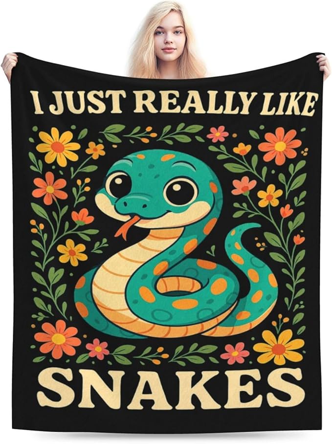 Snake Blanket I Just Really Like Snakes Throw Blanket Soft Cozy Fleece Fuzzy Plush Warm Stuff Bedding Floral Animal Blankets Gifts for Boys Girls Kids Adult Men Women 50"X60"