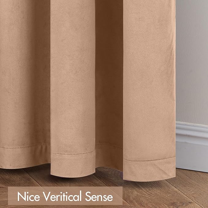 MIULEE Blush Beige Velvet Curtains Thermal Insulated Blackout Curtain Drapes for Bedroom Living Room Darkening 90 Inches Long Curtains Panels Rod Pocket Set of 2