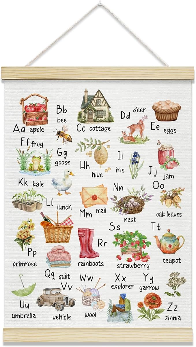 TRKAE Farm Alphabet Canvas Poster Hanger Frame, Classroom ABC Wall Art, Toddler Educational Wall Decor for Nursery Playroom Kids Room -028