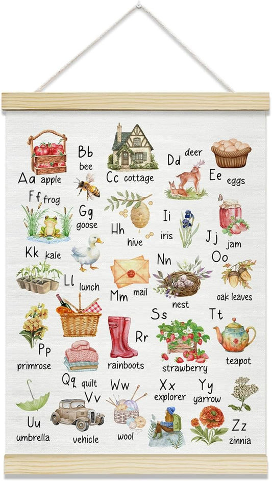 TRKAE Farm Alphabet Canvas Poster Hanger Frame, Classroom ABC Wall Art, Toddler Educational Wall Decor for Nursery Playroom Kids Room -028