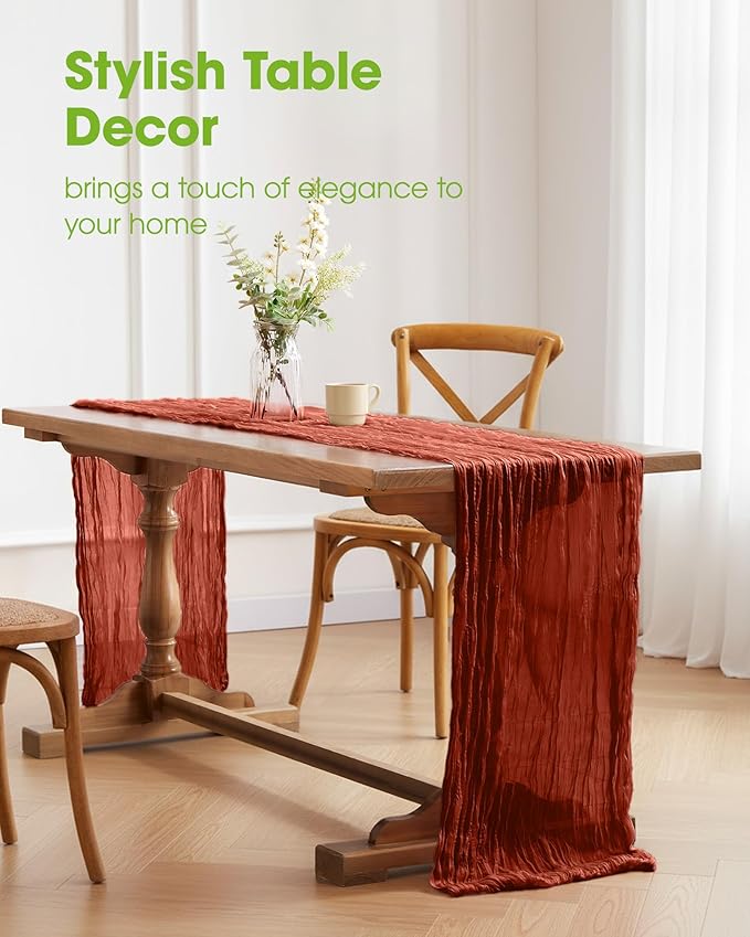 Pureegg 2-Pack Fall Thanksgiving Table Runner, 120'' Boho Table Cloth Decorations for Party, Baby Shower, Wedding and Farmhouse, Fabric Room Decor, Rust, Terracotta
