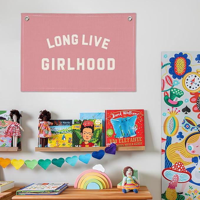 Long Live Girlhood Banner, Girls Baby Nursery Decor, Toddler Girl Room Decor, Pink Girls Room Wall Decor, 30x20 Inch Linen Wall Hanging Canvas Banner Flag - Hot Pink