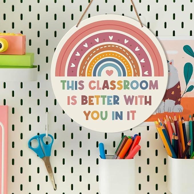 HSNBT Boho Classroom Wall Decor, Nursery kindergarten Classroom Positive Wall Decor Primary School Rainbow Hanging Sign Decoration, The Classroom Is Better with You in It