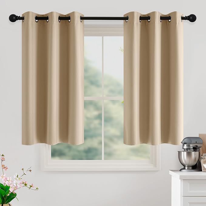 NICETOWN Beige Room Darkening Curtains 45 Inches Long 2 Panels for Living Room, Bedroom, Nursery Summer Thermal Insulated Blackout Drapes Grommet Noise Reducing Window Curtains, W40