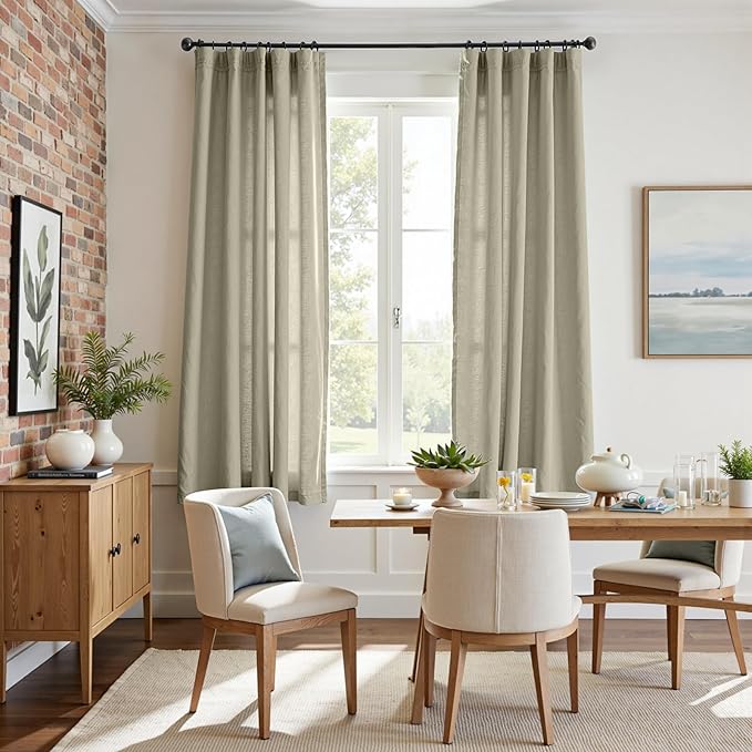 jinchan Linen Blend Curtains 72 inch Length 2 Panels for Bedroom Living Room, Light Filtering 50 inch Wide Farmhouse Drapes with Rod Pocket Back Tab(50W x 72L, Light Green)