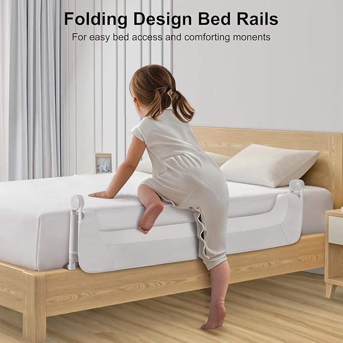 Bed Rail for Toddlers,Swing Down Kids Beds Rails Guard for Twin,Full,Queen,Bunk Size Bed,Extra Tall Child Bed Rail Guard with Reinforced Anchor Safety System(White,32 Inch,1 Side)