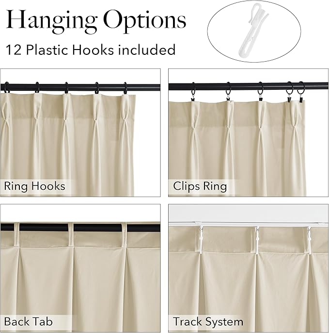 StangH Beige Pinch Pleated Velvet Curtains 96 inches Long, Extra Wide Room Darkening Window Drapes with Hooks Thermal Insulated Luxury Home Decor for Dining Room Track System, W72 x L96, 1 Panel