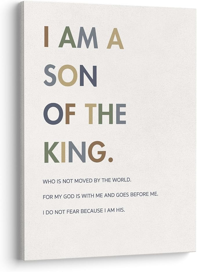 XWELLDAN Christian Religious Bible Verse I am a Son of the King Boy Nursery Wall Art Canvas Prints,Inspirational Quote Scripture Wall Art Decor for Boys Room Bedroom Nursery, 11 x 14 Inch, Framed