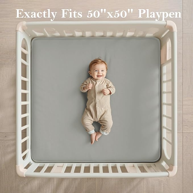 PapaMama Ultra Soft Baby Play Mat for Floor, 1.3" Thick Memory Foam 50x50 Playpen Mat with Non-Slip Backing, Coral Velvet Child Nursery Rug, Tummy Time & Crawling & Yoga Mat for Infant, Toddlers, Kids