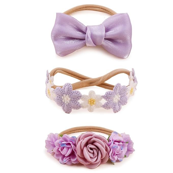OOSAKU Baby Girl Flower Headbands Set Elastic Floral Headbands 6pcs Soft Nylon Hair Band for Newborn Toddler Hair Accessories (XKFD008)