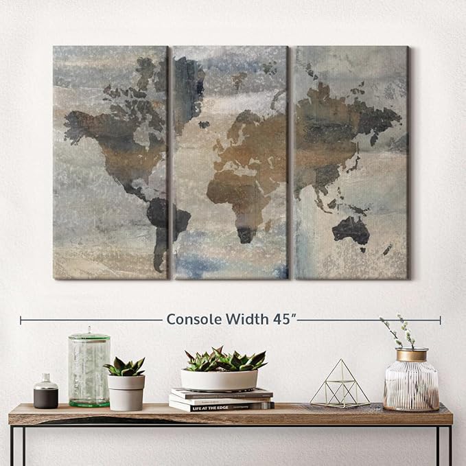 ElephantStock Stone World Wall Art - Horizontal Canvas - 3-Piece Lobby Wall Decor - Painting Map Canvas Print - Beige and Gray Decor for Wall by Avery Tillmon - 38" X 24"