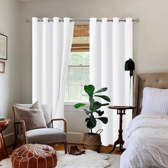 BGment White Blackout Curtains for Bedroom 108 Inch Length 2 Panels Set, Thermal Insulated Living Room Curtains Soundproof Room Darkening Window Curtain Drapes, Each Grommet Curtains 52 Inch Wide