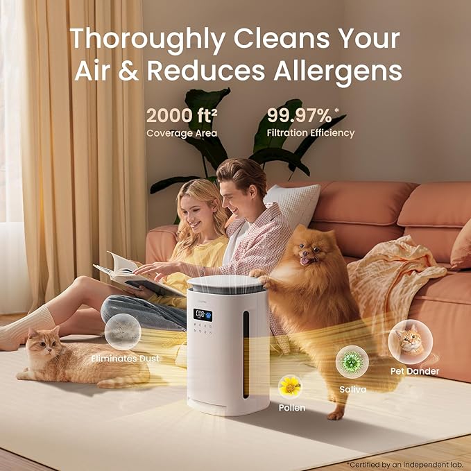 Pro-Level Air Purifier for Home Pets, No More Odor, Pet Floating Fur & Dander Worries, 360° Wide Intake, H13 True HEPA, Auto/Pet Mode & Washable Pre-Filter,Ultra Quiet for Bedroom/Large Room