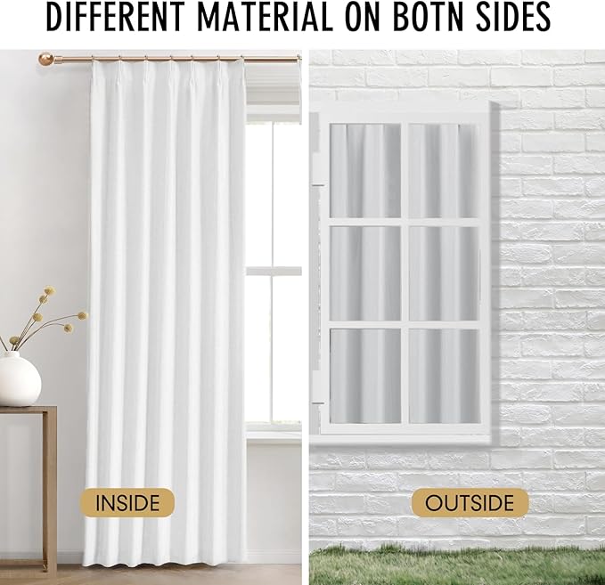 IVAPUPU Pinch Pleated Linen Blend Blackout Curtains for Bedroom - Ivory Full Black Out Curtains 95 Inch 2 Panels Set for Living Room Darkening Thermal Window Curtain Drapes with 16pc Hooks