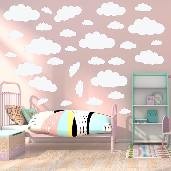 Big Clouds Wall Decals Removable DIY Large Vinyl Sticker Self Adhesive Wallpaper for Living Room Nursery Children Baby Kids Boys Girls Bedroom Decor Home Art Mural Dec