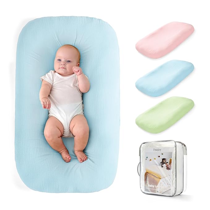 Freejoy Baby Lounger for Newborn, Portable Baby Nest, Soft Cotton Breathable Washable Infant Lounger for Home and Travel (Blue)