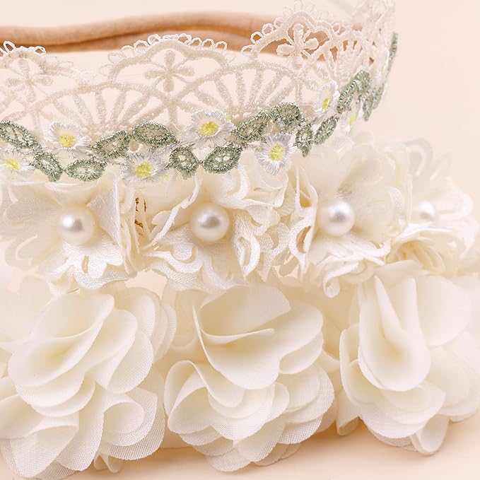 Baby Girl Floral Headband Nylon Flower Crown Elastic Hairband 3pcs Hair Accessories Gift for Girls (9557-001)