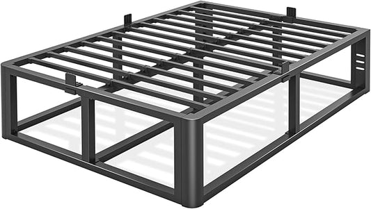Metal Heavy Duty 18 inch Full Bed Frame with Rounded Corner and Headboard Hole Mattress Retainers 3500 LBS No Box Spring Needed Platform Noise Free Easy Assembly