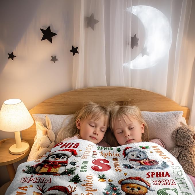 Ship Next Day, Custom Christmas Blanket - Merry Christmas Personalized Blanket, Xmas Gifts for Family Mom Dad Daughter Son Grandkids, for Teen Girls Women Man, Stocking Stuffers