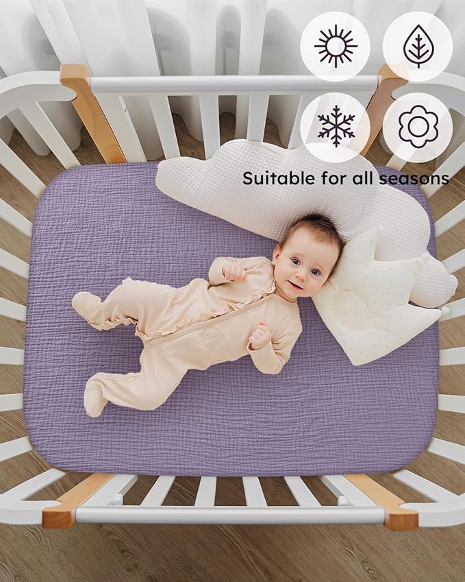 Yoofoss Muslin Pack and Play Sheets Fitted, Organic Mini Crib Sheets for Boys Girls, Playard Sheet Compatible with Pack N Play Mattress, Soft, Breathable and Durable 38"x26"