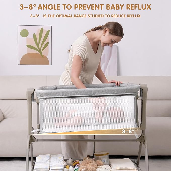 Ezebaby Baby Bassinet Bedside Crib, 3-in-1 Rocking Bassinets Bedside Sleeper with Comfy Mattress and Wheels, 6-Height Adjustable, Stable and Secure Crib for Newborn Infant